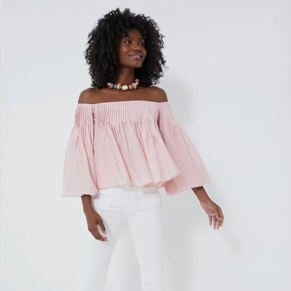 Hyacinth House NEW Light Pink Off the Shoulder Portia Pleated Blouse Size XXS - Picture 1 of 9